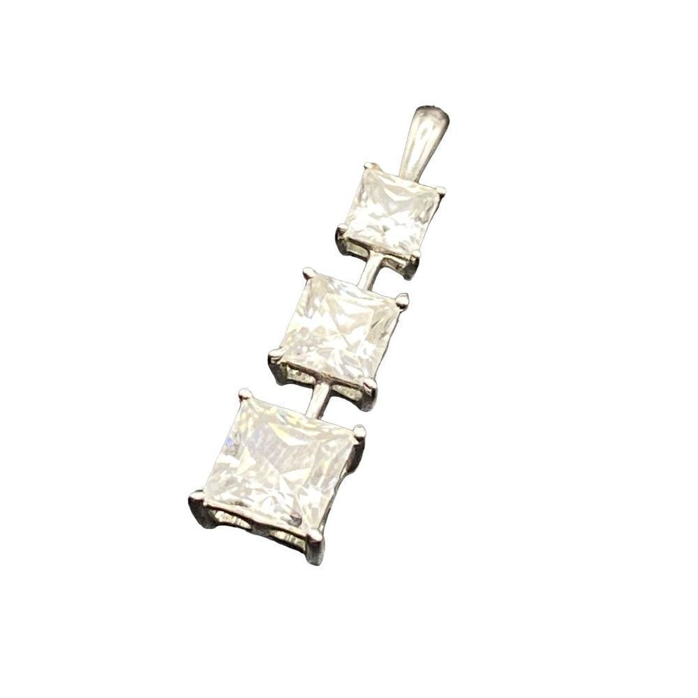 Sterling Silver Triple Square Cubic Zirconia Pendant - White